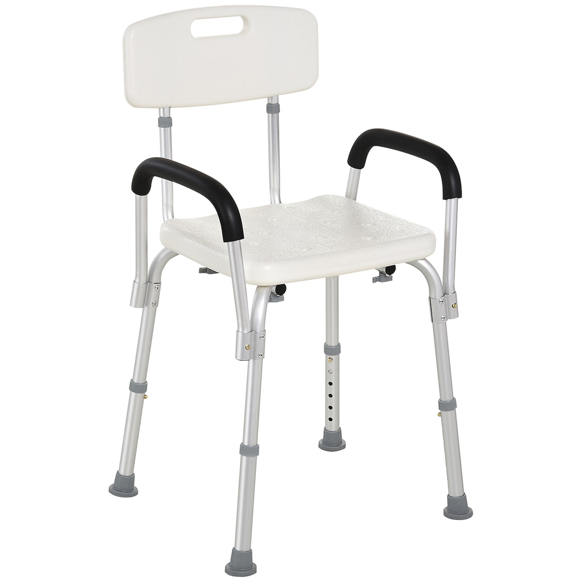 Silla de ducha para personas mayores taburete de baño con respaldo altura regulable antideslizante y apoyabrazos carga 136 kg