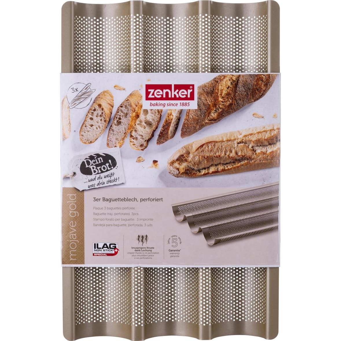 Zenker Mojave Gold baguettevorm met 3 holtes, 38 x 27 cm