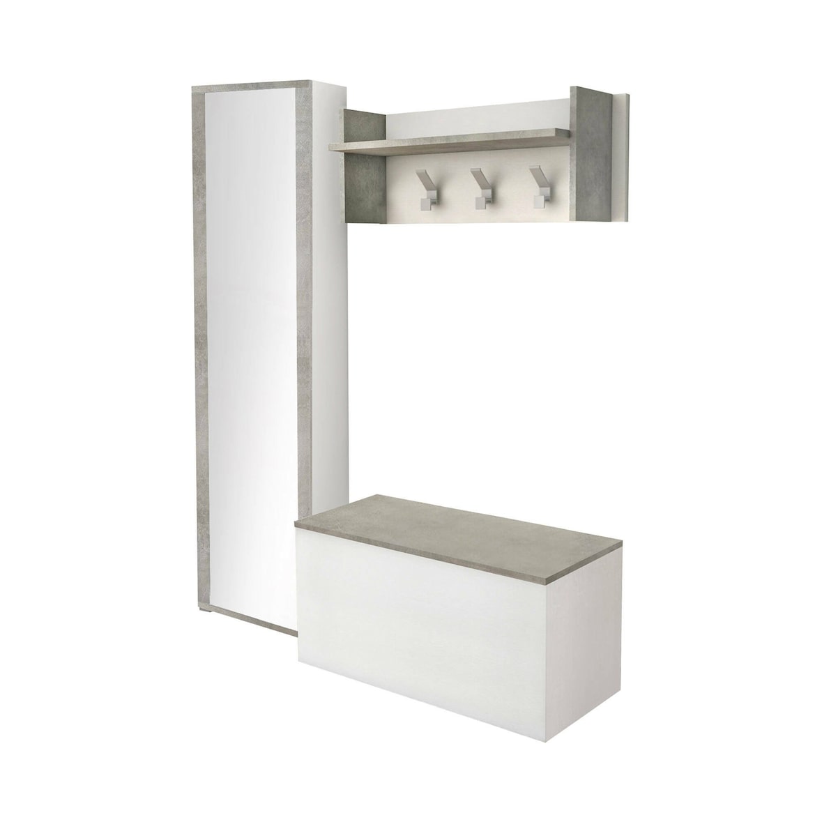 Dmora Mobile da ingresso Mirtilla, Entratina moderna con appendiabiti, Mobile con scarpiera, Armadietto con specchio, Cm 50x32h182, Bianco e Cemento