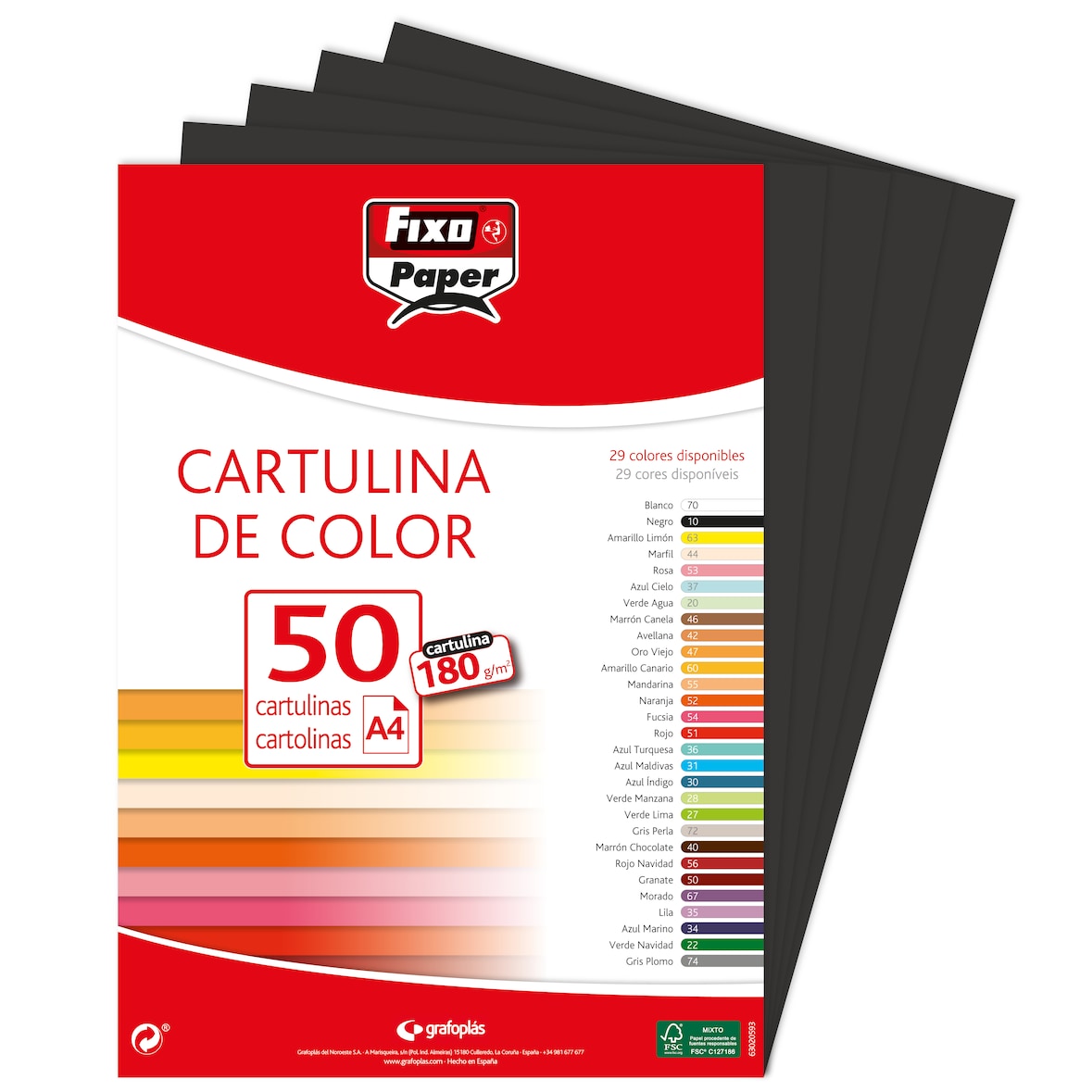 Paquete 50 Cartulinas 180g. A4 negro