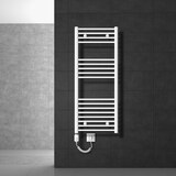 thumbnail of Badheizkörper Elektrisch mit Heizstab 900W 500x1200 mm Weiß gebogen mit Seitenanschluss