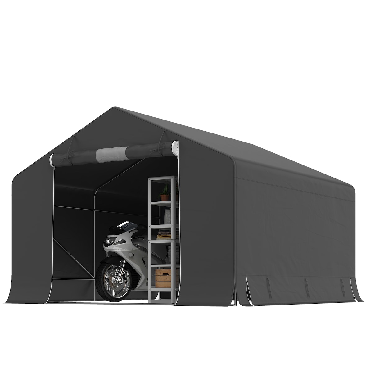 Outsunny-Garagenzelt-300L x 300B x 210H cm-Dunkelgrau