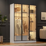 thumbnail of Großer Kleiderschrank 110x50x160 cm mit LED Beleuchtung, 3 Glastüren, Soft-Close, Schublade, Kleiderstange, Aufbewahrung Weiß