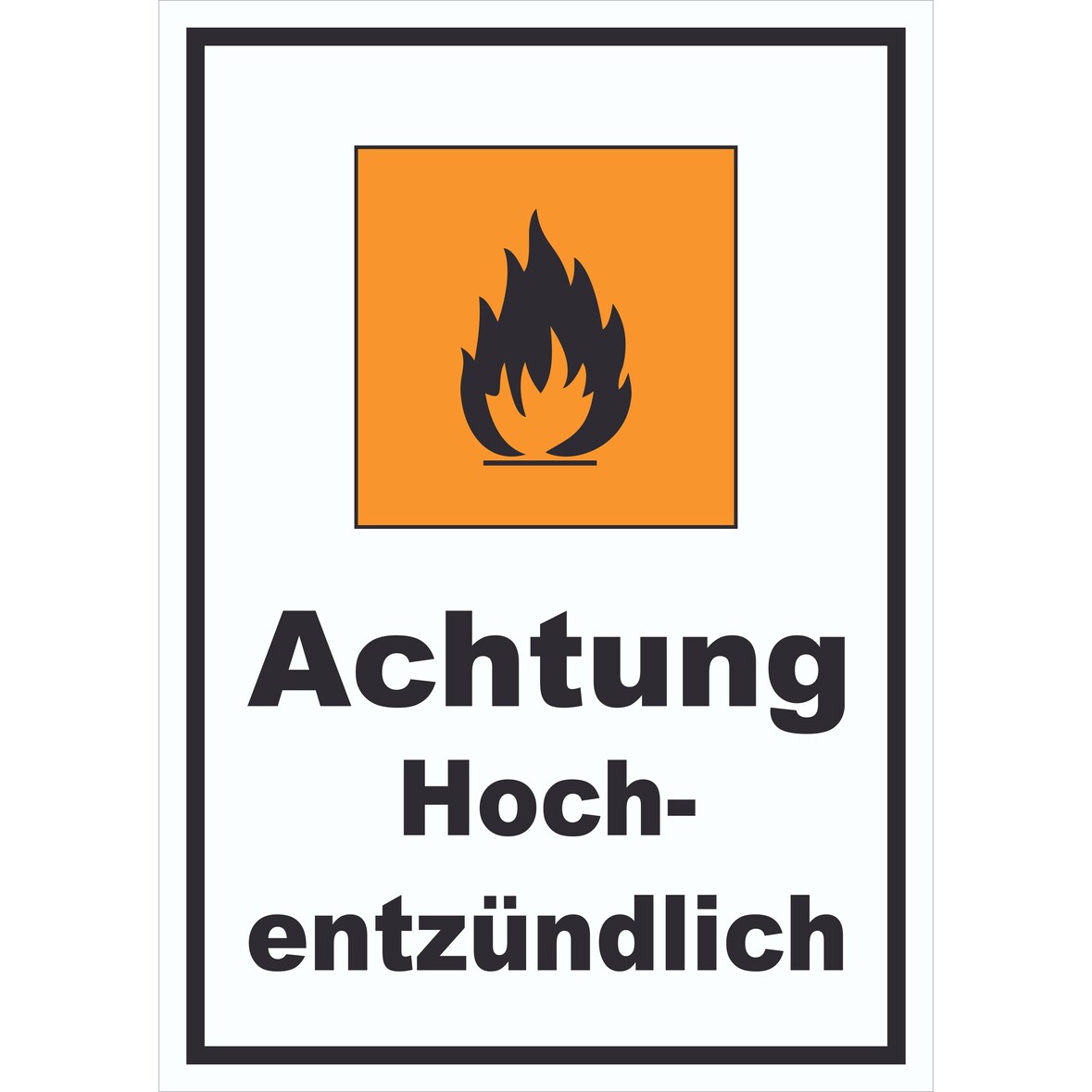 Schild Gefahrensymbol Hochentzündlich Flamme hochkant A5 (148x210mm)