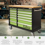 thumbnail of Werkstattwagen DELUXE 12 Schubladen, 123 cm Breite, massiver Arbeitsplatte 4 gefüllte Einlagen