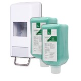 thumbnail of SET: Softflaschenspender 2.000 ml + 2x 2L-Vakuumflaschen Handreinigungspaste viskose, Titan Basis pH-neutral
