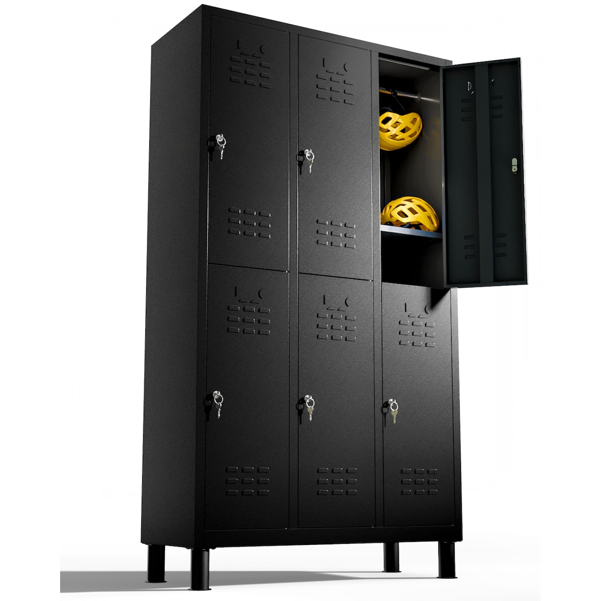 TwinThink Taquillas Vestuario 180cm de 6 Puertas Taquilla Metalica con Llave Taquillas Vestuario 6 Puertas Taquilla Vestuario Metalicas (Negro)