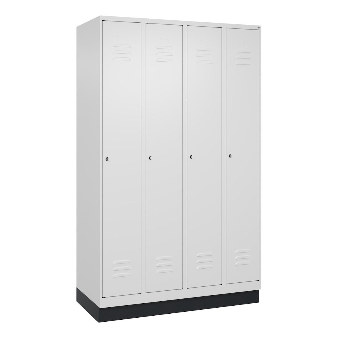 C+P Spind Classic PLUS, Sockel, 4 Abteile, HxBxT 195x120x50cm, Zylinderschloss, Verkehrsweiß von PROREGAL