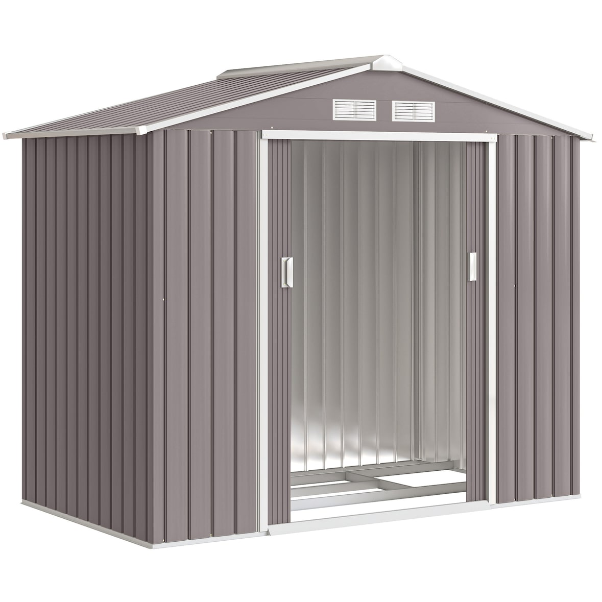 Outsunny caseta de jardín 213x130x185 cm cobertizo metálico de exterior para almacenamiento de herramientas con 2 puertas correderas y 4 ventanas gris