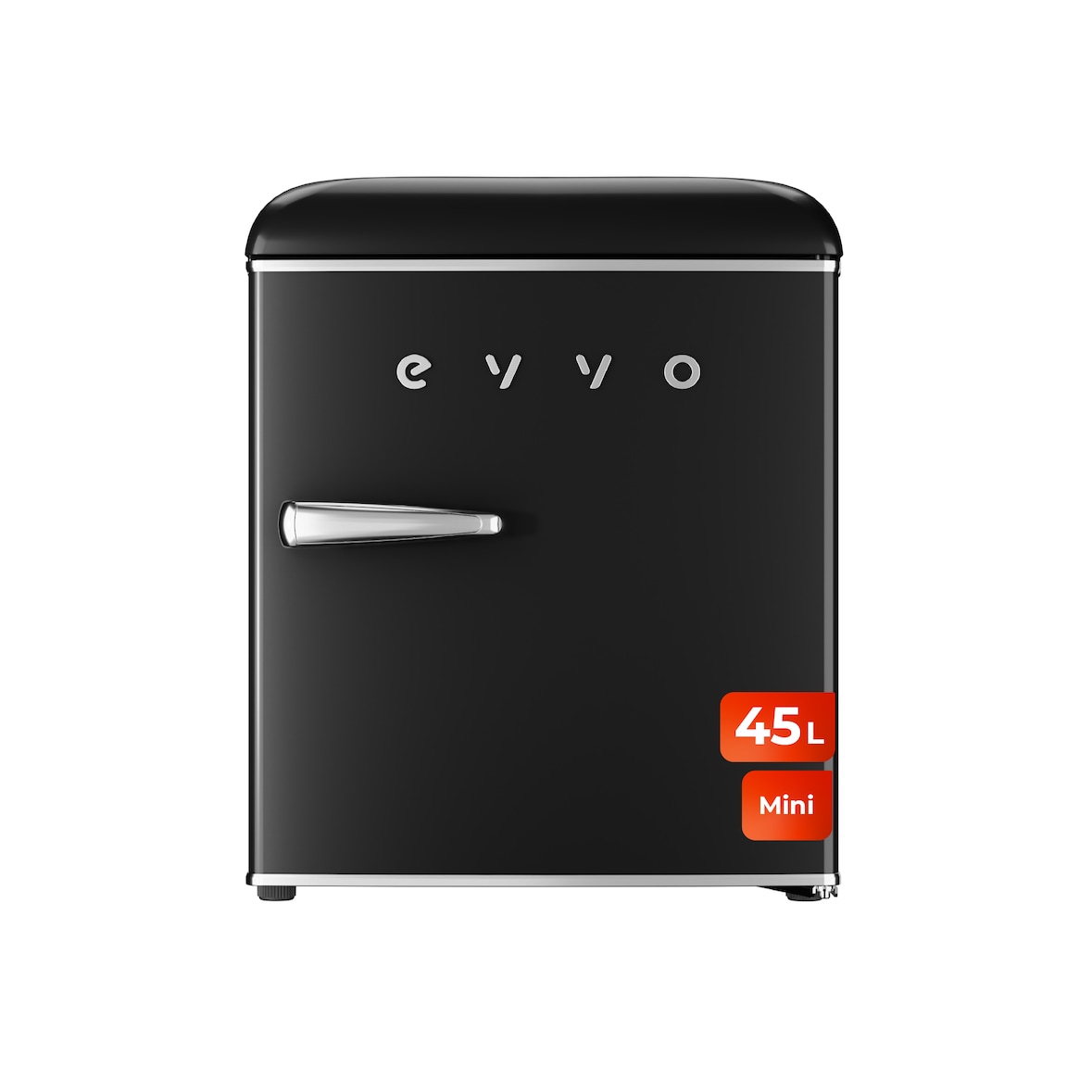 EVVO Frigorífico Mini F20 Retro Negro, 45 l, diseño vintage, bajo consumo, silencioso