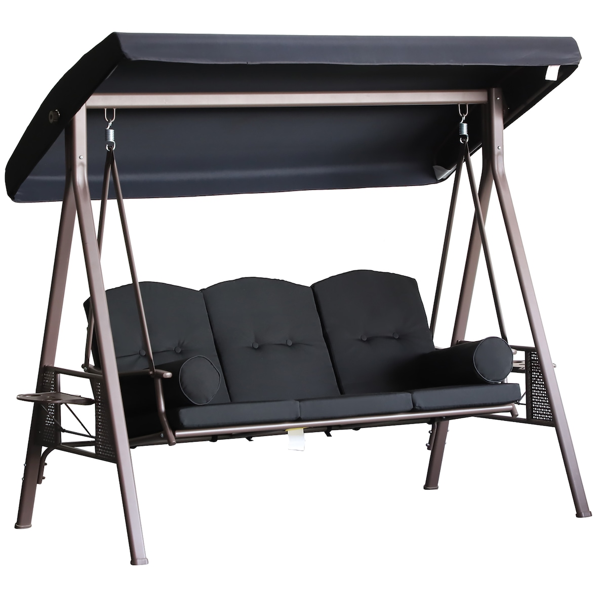 Outsunny columpio de jardín exterior de 3 plazas con toldo ajustable bandejas laterales y 2 almohadas carga 360 kg 208x121x172 cm negro