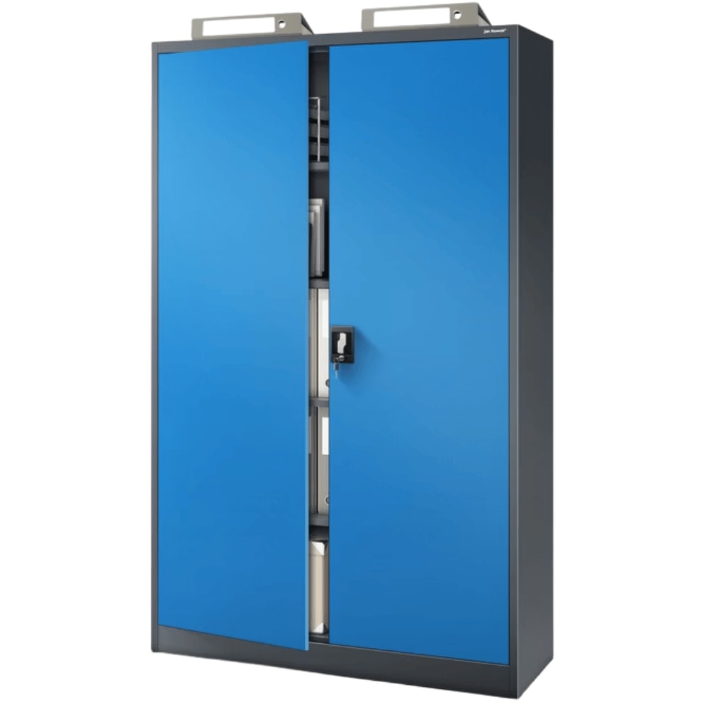 Aktenschrank abschließbar KADO - 5 Ebenen, Flügeltüren | Metallschrank Werkstatt Büroschrank aus Stahl Werkzeugschrank, 185x115x40cm Anthrazit-Blau
