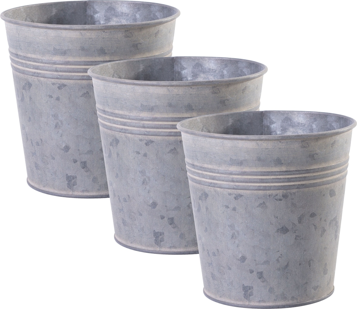 Jinfa® | Metalltöpfe verzinkt | Zink | Höhe: 10 cm Ø 13 cm | 3 verzinkte Metalltöpfe mit 3D-Prägungen | Pflanztopf, Aschenbecher oder Dekoration,1.2L