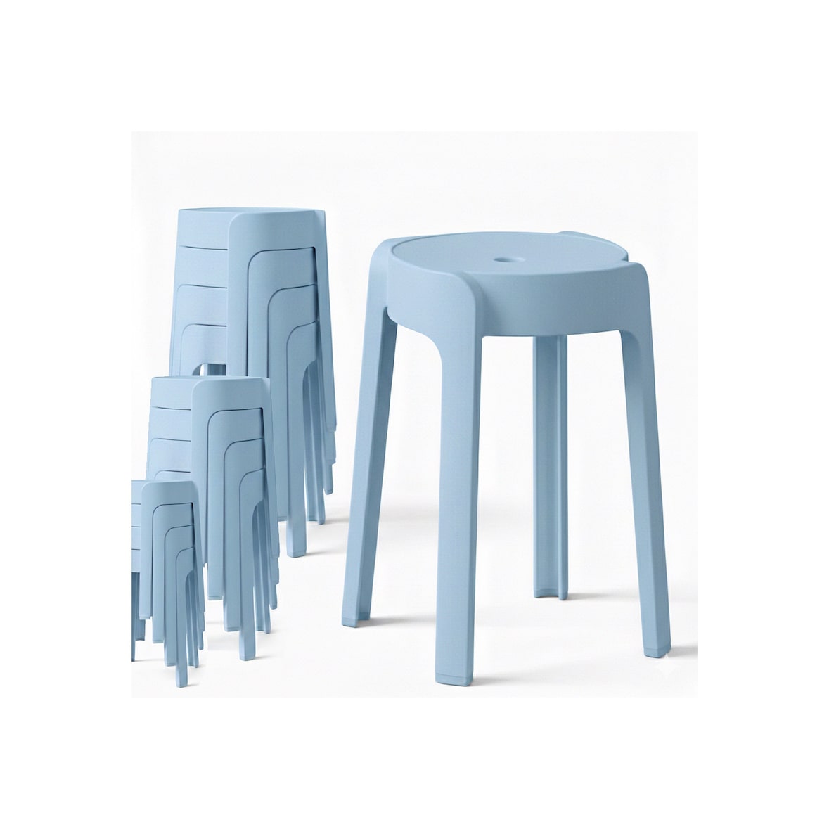 12 Tabourets Gigognes empilables BM HOME TAB-BLEU-PASTEL en plastique, légers pour la maison salle de classe, cuisine, jardin