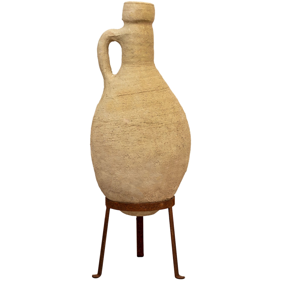 Vecchia anfora giara con manici in terracotta e base portavasi in ferro  miglior qualità orologio design  orologio design