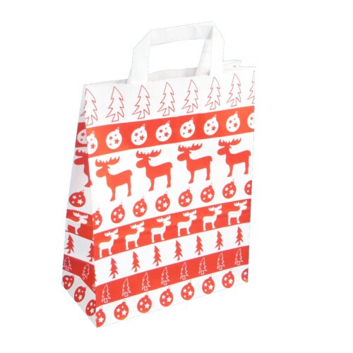 250 Papiertragetaschen Geschenktüten weiß 32+12x40cm mit Weihnachtsmotiv "Norweger Elch" 80g/m²