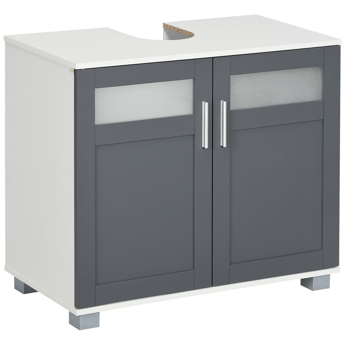kleankin mueble para debajo del lavabo armario de baño bajo lavabo con 2 puertas de vidrio templado y estante ajustable 69x35x59 cm blanco y gris