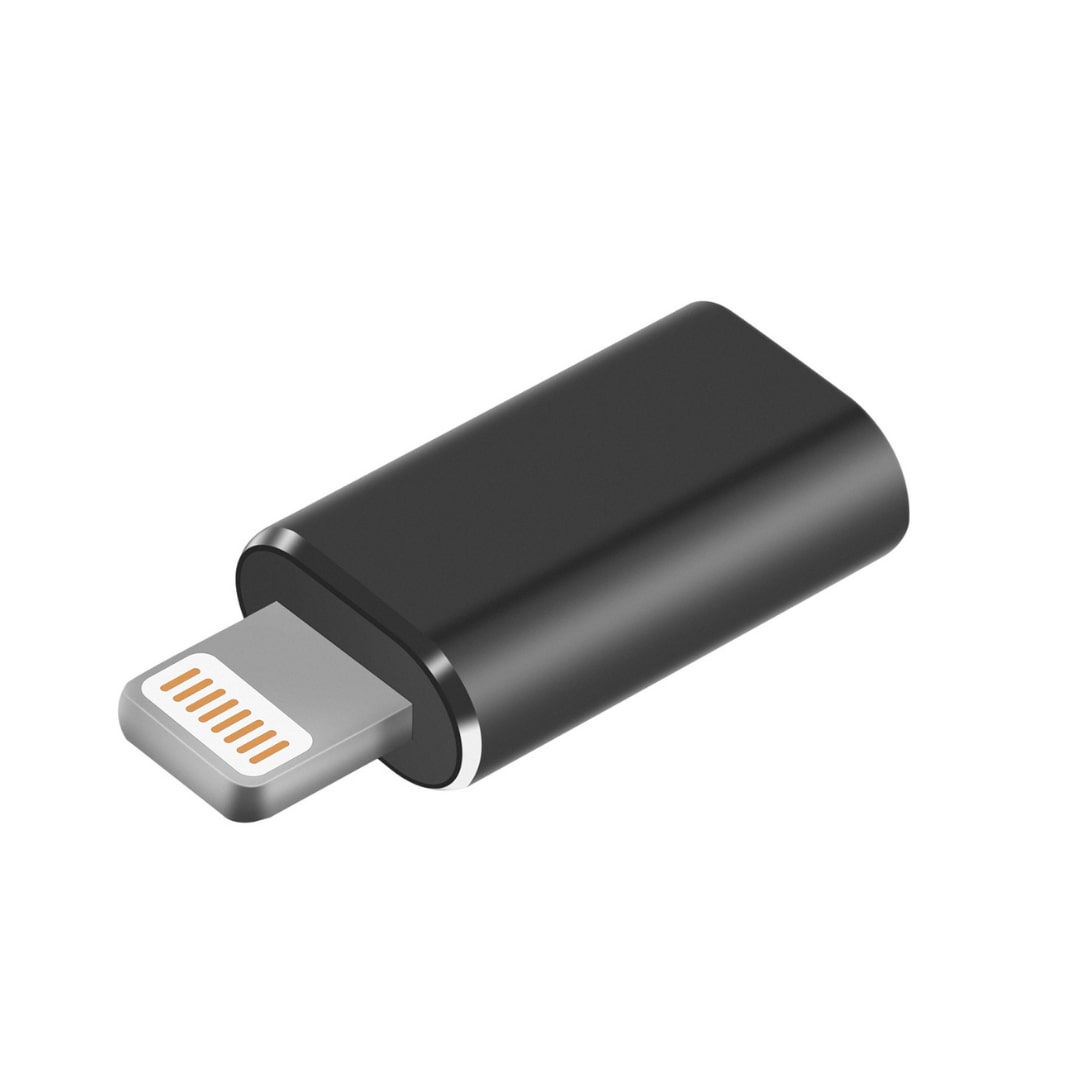 Kompakter USB-C Adapter für Apple – Schwarz – Laden & Datenübertragung – kompatibel mit iPhone 5 bis 14 inkl. Pro, Max, Mini sowie iPad und iPod