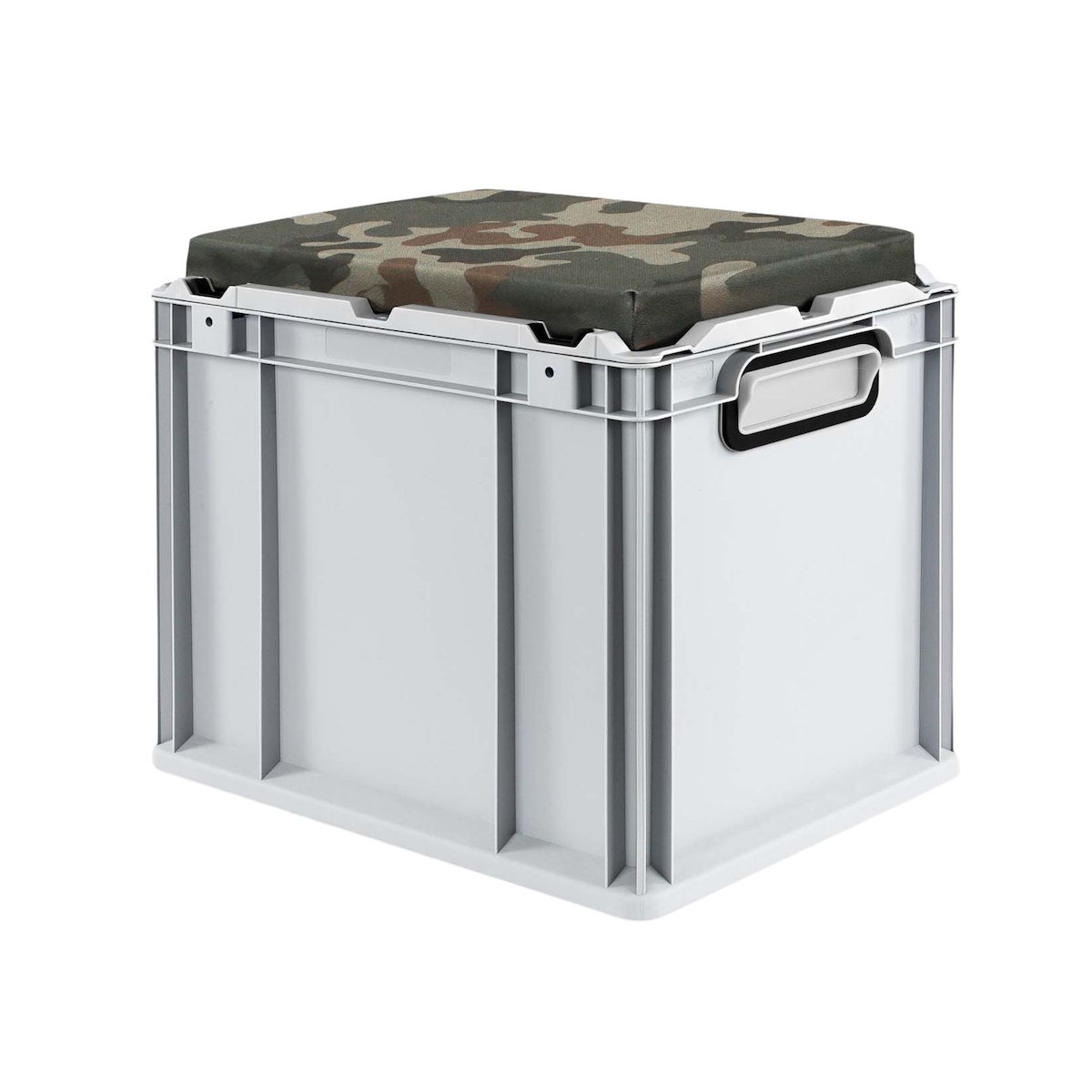 PROREGAL Eurobox NextGen Seat Box Camouflage | HxBxT 36,5x30x40cm | 30 Liter | Griffe geschlossen | Eurobehälter, Sitzbox