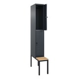 thumbnail of C+P Spind Classic PLUS, Buche untergebaute Sitzbank-Harthol, 2 Abteile, HxBxT 212x30x82cm, Sicherheitsdrehriegel, Anthrazit von PROREGAL