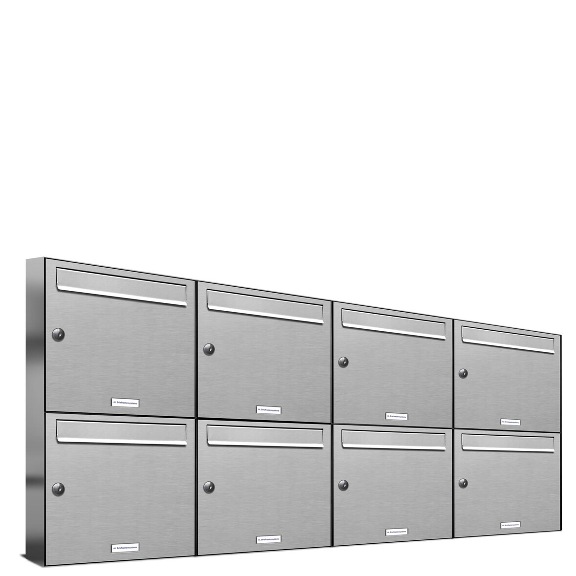 AL Briefkastensysteme 8 Fächer Premium Edelstahl Wand Briefkasten Anlage für Post A4, modern, robust und wetterfest, Artikelnummer: 331T8EA4