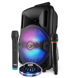 thumbnail of Encente DJ sur batterie DJOON08 - 400W à LEDs RVB USB/SD/Bluetooth, 2 Micros VHF pour Karaoké, Soucoupe OVNI