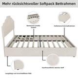 thumbnail of Polsterbett 140x200 mit Komfort-Kopfteil, modern minimalistisches Design, stabiler Rahmen, langlebige Konstruktion, hochwertiges Stoffbett Beige