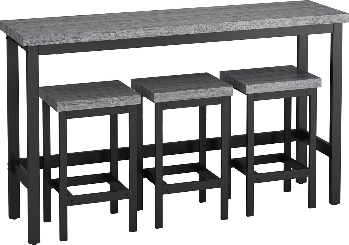 Bartisch Set mit 3 Hockern Grau 148x40x90 cm, MDF Metall, moderner langer Küchentisch platzsparend, einfache Montage