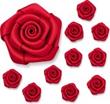 thumbnail of Satinrosen 3cm 10 Stück Stoffblumen zum Basteln Dekorieren Hochzeit Geschenkverpackung Blütendeko Tischdeko Handarbeit Stoffrosen Deko Blume Rot