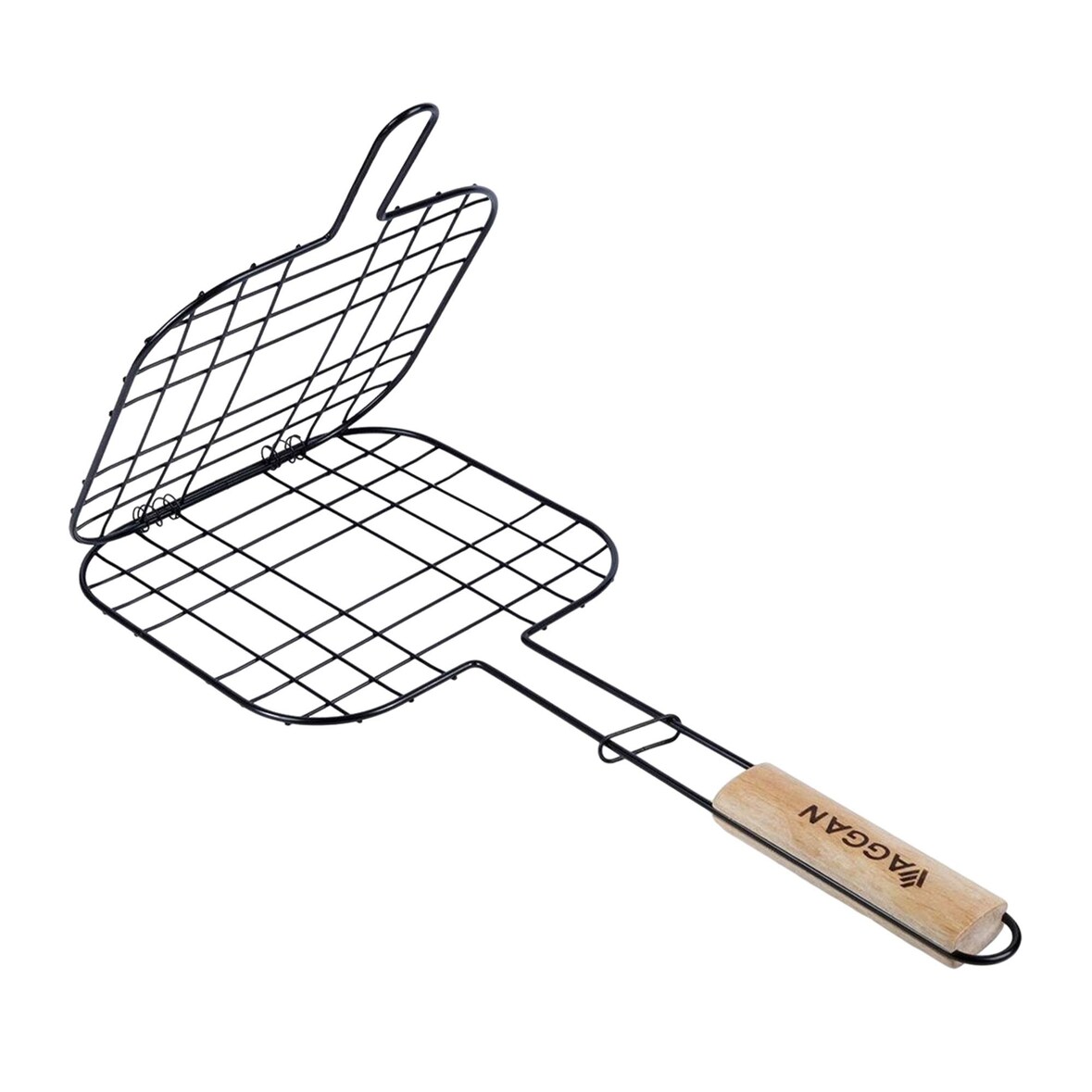 WellHome - Parrilla Grill con mango de madera y revestimiento antiadhernte 21x21cm