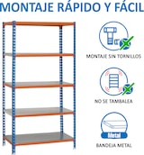 thumbnail of SimonRack Estantería Metálica, 1800x800x300 mm, 5 Alturas, Bandeja Metal, 180 kg de Punto Flexión, Azul/Naranja/Galva - Simonclick