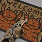 thumbnail of Relaxdays Fußmatte Kokos, mit Katzen & Welcome Spruch, gummiert, innen und außen, Türabtreter 60 x 40 cm, orange/natur