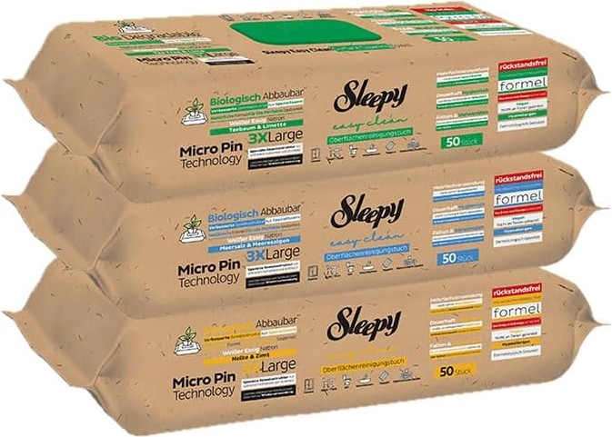 Sleepy Easy Clean Bio Mix-Set Boden- und Oberflächenreinigungstücher 1xGrün/1xBlau/1xGelb