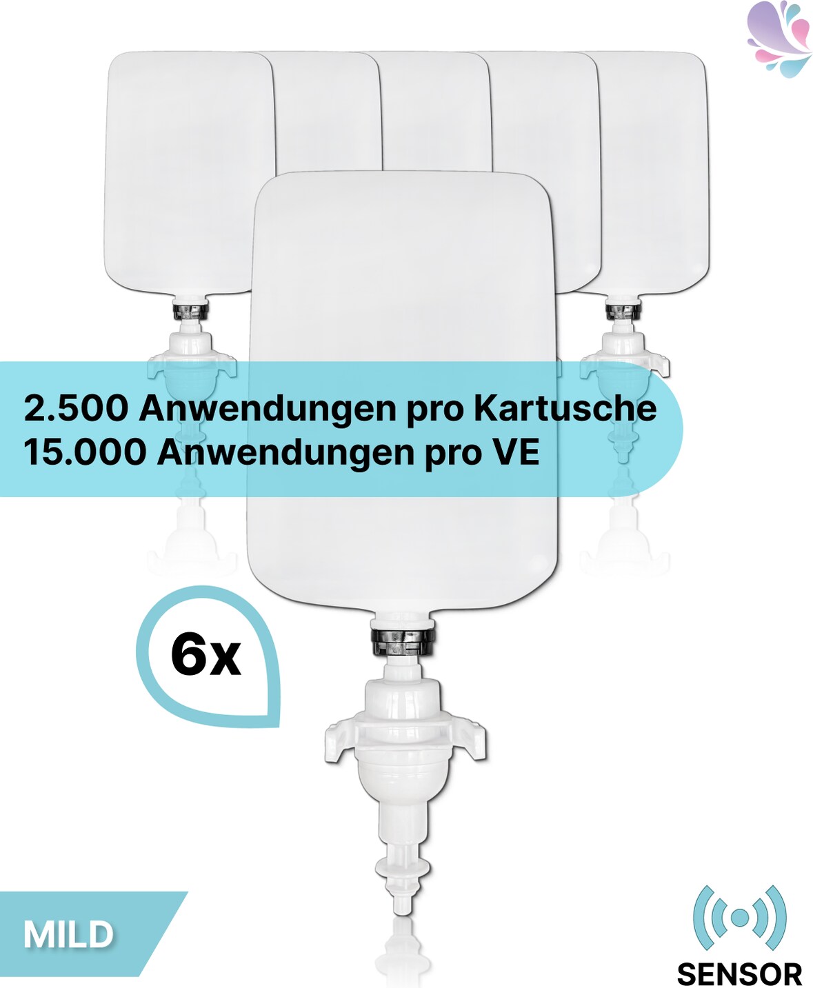 Cosmos Sensor Schaumseife 15.000 Anwendungen, 6 x 1 Liter, inkl. Pumpe, vakuumierte Kartusche, made in Germany