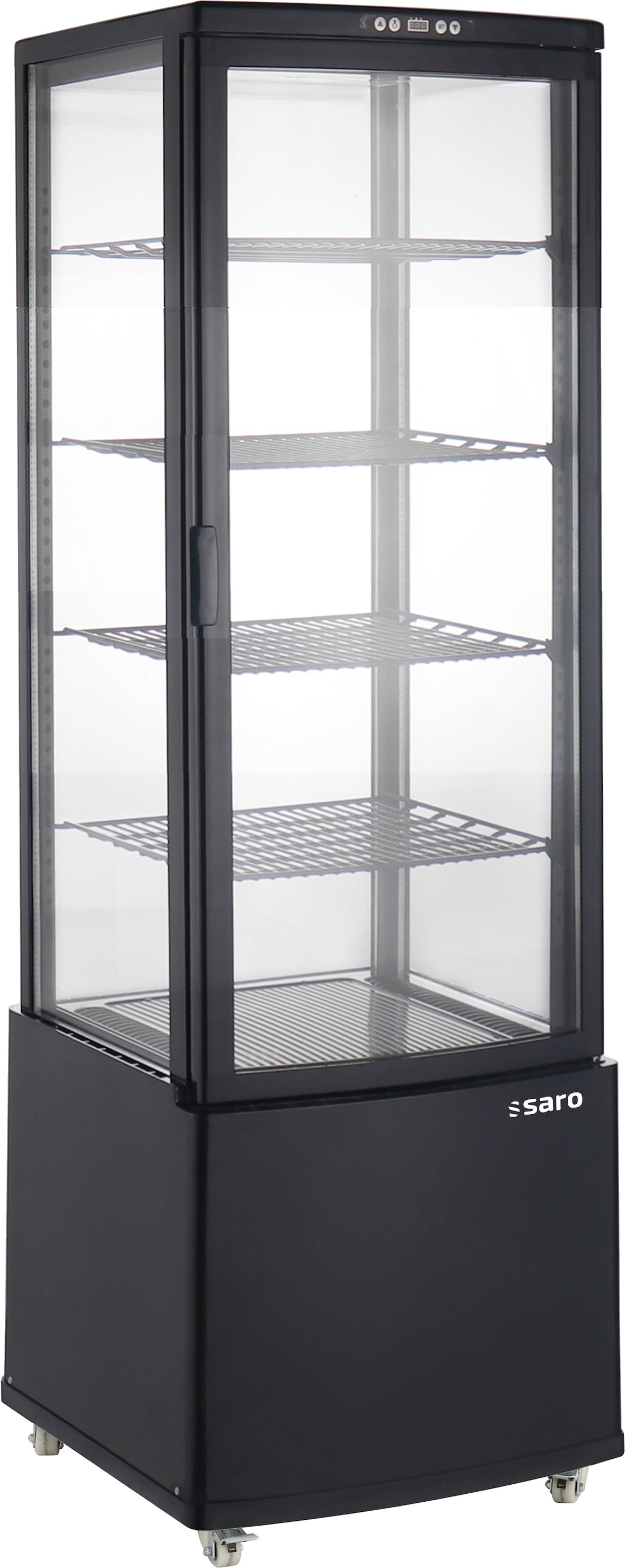 Saro Kühlvitrine Modell PHIL, schwarz, B 556 x T 526 x H 1713 mm, fahrbar