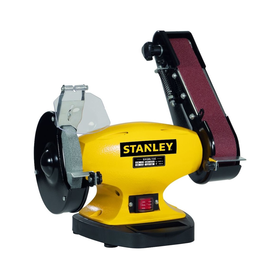 Touret à meuler Ponceuse STANLEY 330W Ø150mm + Bande abrasive 5x69cm Grain 36/60 Meulage Polissage Ponçage