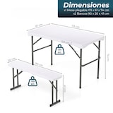 thumbnail of YOEVU kit mesa plegable y bancos portátil 113x61x74cm HDPE acero plegable resistente