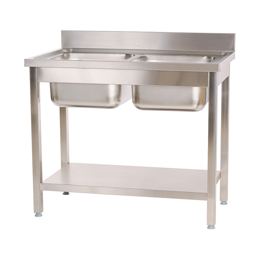 Romux® Évier en Acier Inoxydable avec 2 Cuves 1000x700x850 mm Démontable | Évier Industriel avec Bac | Plonge Inox Professionnelle pour Restauration