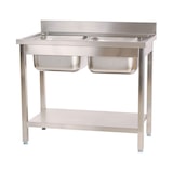 thumbnail of Romux® Évier en Acier Inoxydable avec 2 Cuves 1000x700x850 mm Démontable | Évier Industriel avec Bac | Plonge Inox Professionnelle pour Restauration