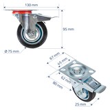 thumbnail of HMF 6790 Schwerlastrollen mit Bremse aus Vollgummi, 4 Stück, 75 mm, bis 200 kg, Schwarz