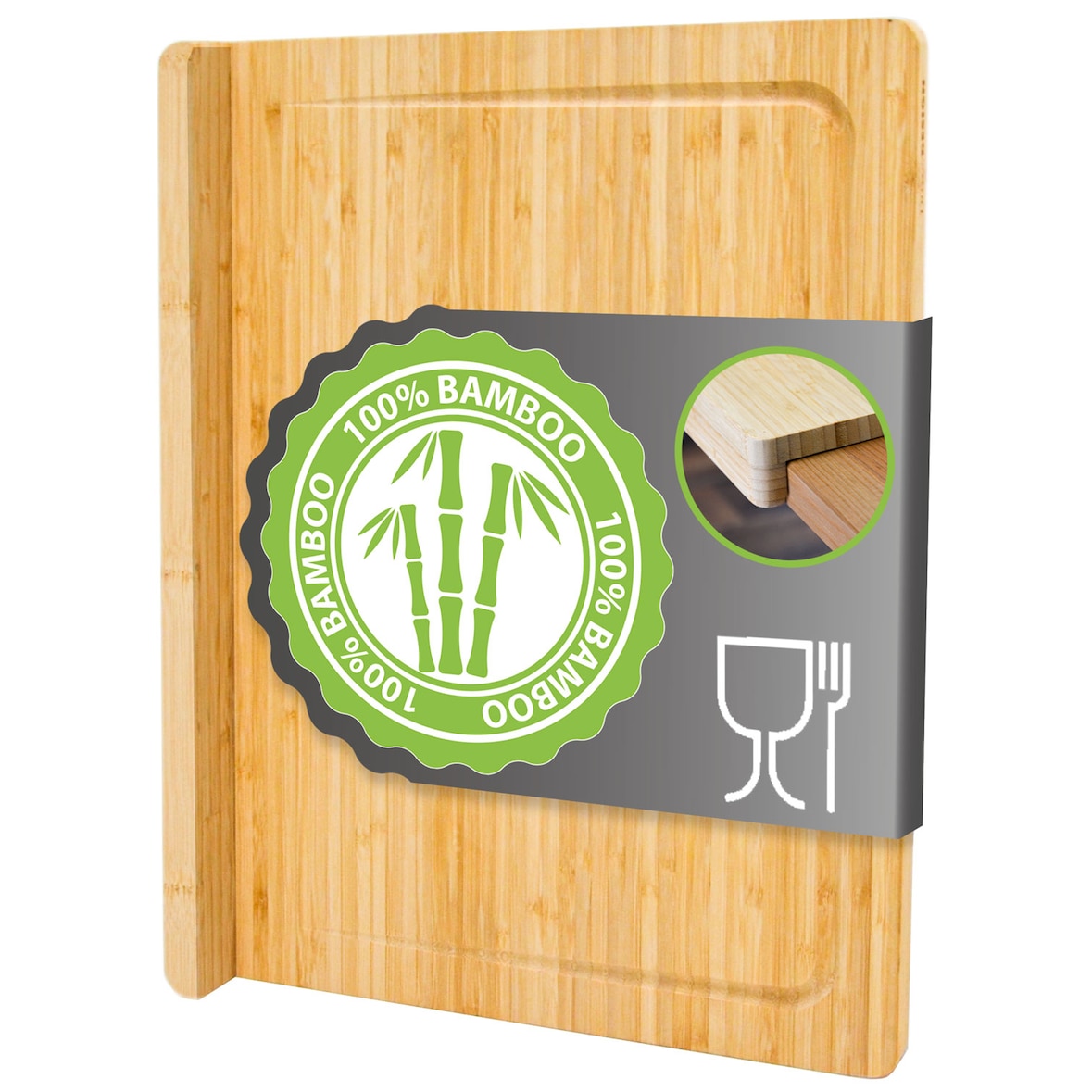 2 cm Dik: Houten Snijplank met Stoprand - 44x34 Massief - Bamboe Keukenplank Trancheerplank Hout