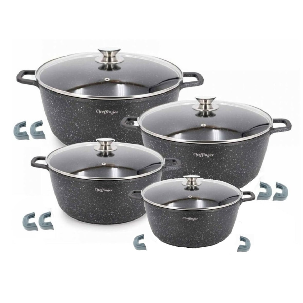 8 tlg Kochtopf Set Topf Induktion 20-24-28-32cm schwarz