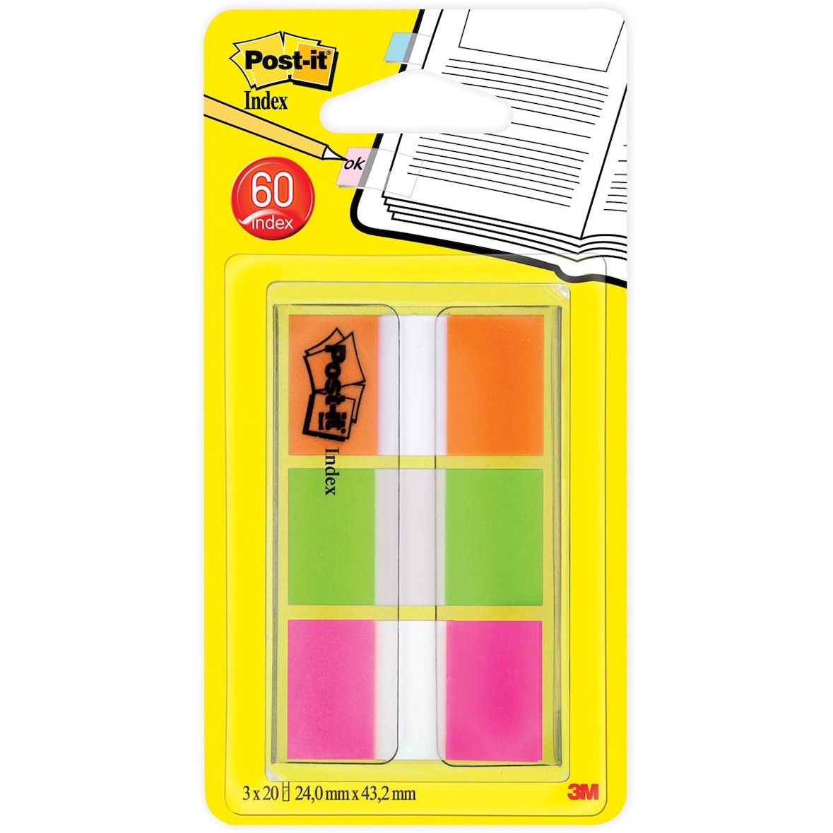 POST-IT Marque-pages standard 3x20 Rouge, Orange, Jaune