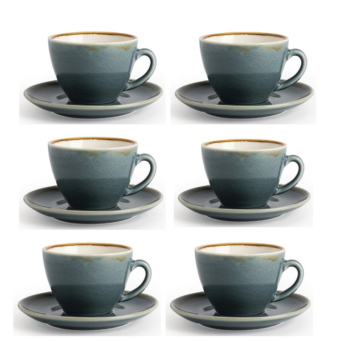 Olympia Kiln Cappuccinotassen + Untertassen Ozean | 23cl | Porzellan | 6 Sets