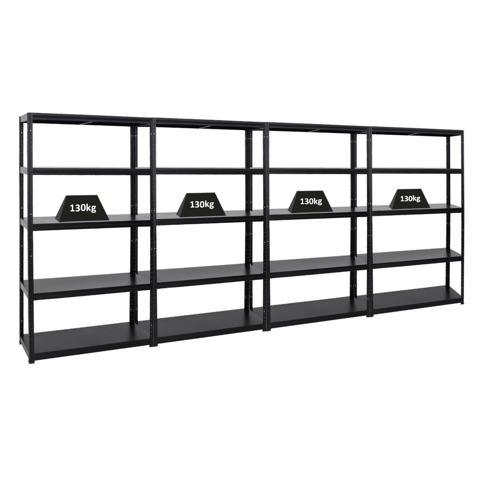 PROREGAL Mega Deal | 4x Schwerlastregal Steel Eagle | HxBxT 180x100x40 cm | Fachlast 130kg | Schwarz | Garagenregal, Lagerregal, Werkstattregal