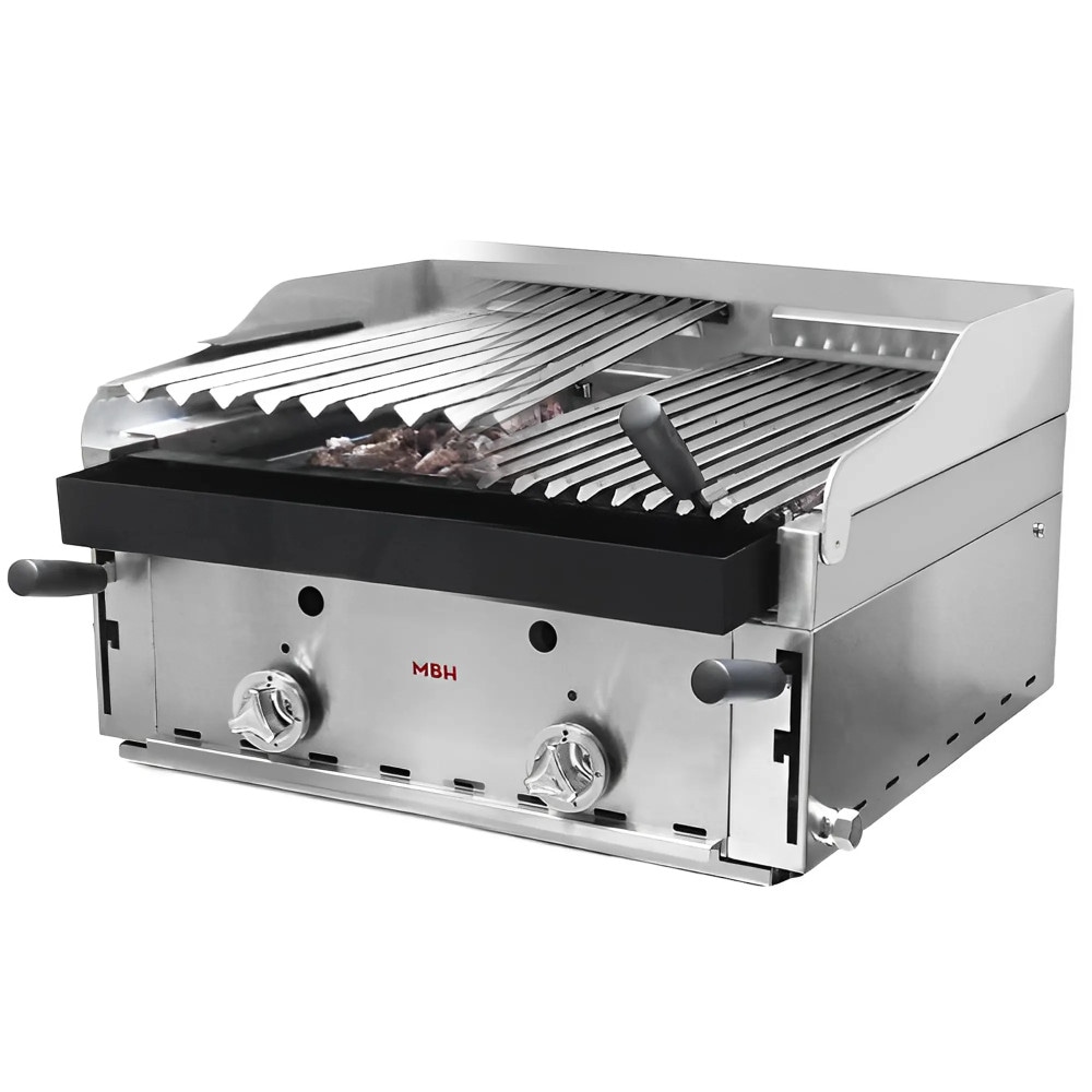 MBH - Professioneller Gas Lavasteingrill, 60 cm, aus rostfreiem Stahl und baskischer Grill für Restaurant, Catering.