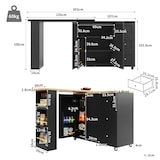 thumbnail of Stehtisch Barwagen drehbar Schwarz 203x39x106 cm mit Rollen 3 Schubladen 2 Türen Snackregal und Regalböden aus MDF für Küche Wohn Essbereich