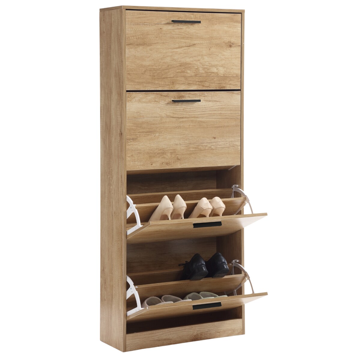 Scarpiera 4 Ante Doppie Salvaspazio da Ingresso Armadio Mobile Multiuso cm 63x24x155 Moderna Rovere