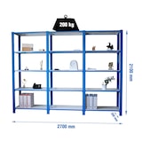 thumbnail of Módulo de 3 estantes Officlick com 5 prateleiras cada. Azul/branco 2100x2700x300 mm