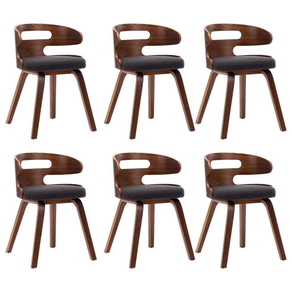 Chaises à manger lot de 6 gris foncé bois courbé et tissu Modèle Orion Plus